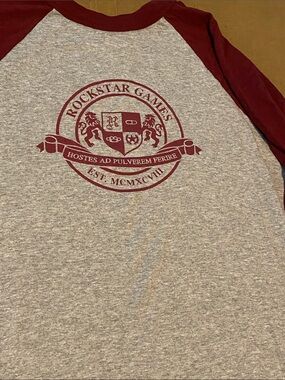 Rockstar Games Raglan Tee in Heather Gray & Burgundy